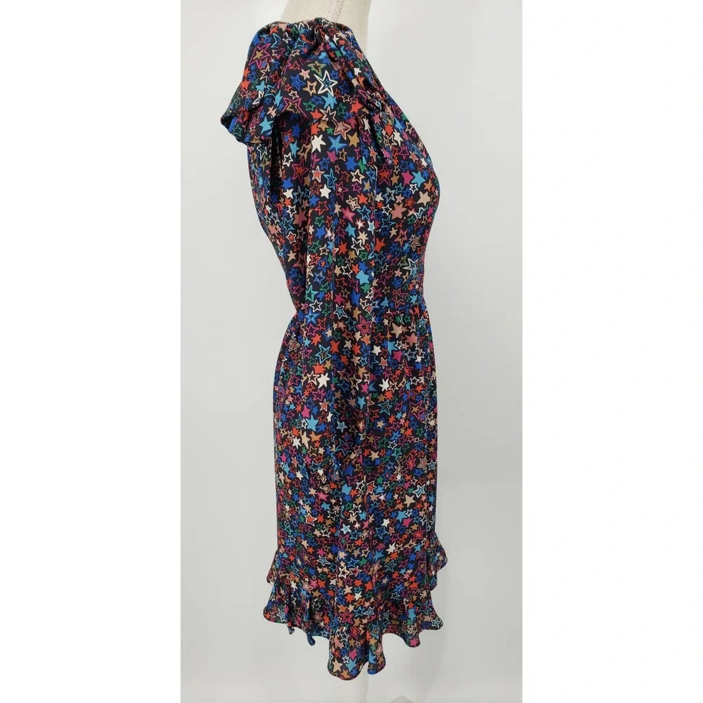 J Crew One Shoulder Dress 0 Kaleidoscope Star A Line Ruffle Hem Navy‎ Blue H2660